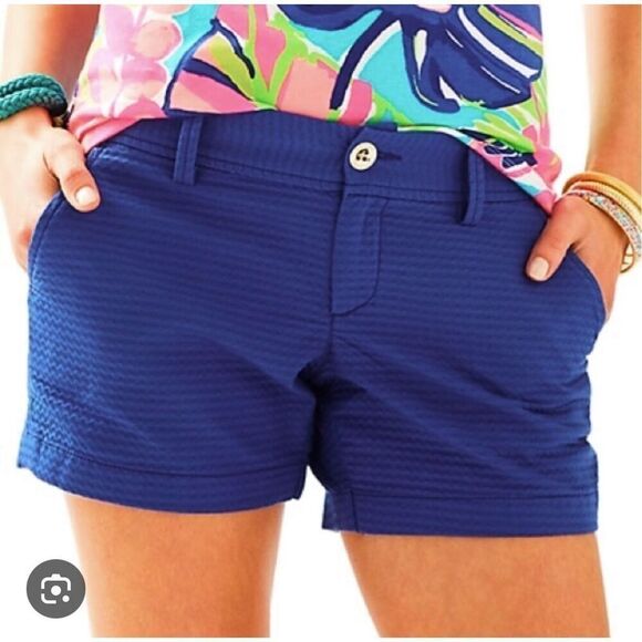 Lilly Pulitzer 22119 Callahan Short Textured Bomber Blue 4.5" Shorts sz 0 NWT - Picture 2 of 11